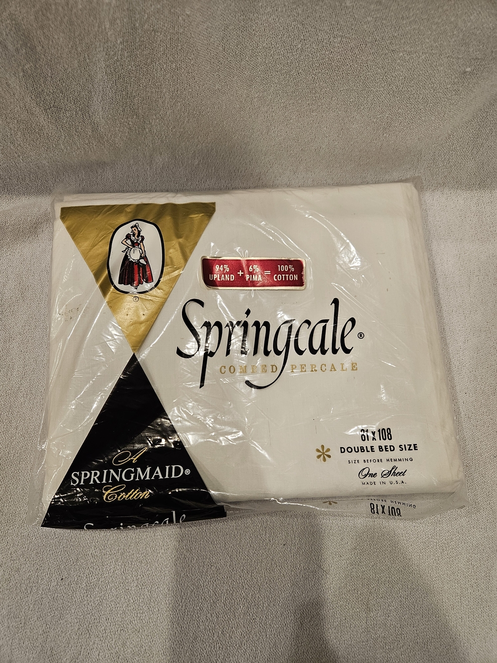 Vintage Springcale Combed Percale White Double Bed Sheet - Springmaid Cotton